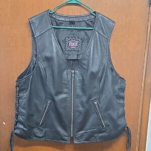 Womens Black Sheepskin Motorcycle Leather Vest 3xl First MFGCO